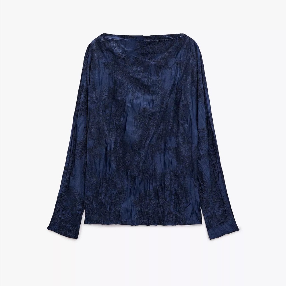 Zara Elegant Navy Blue Women's Co-ord Set Wrinkle style Jacquard